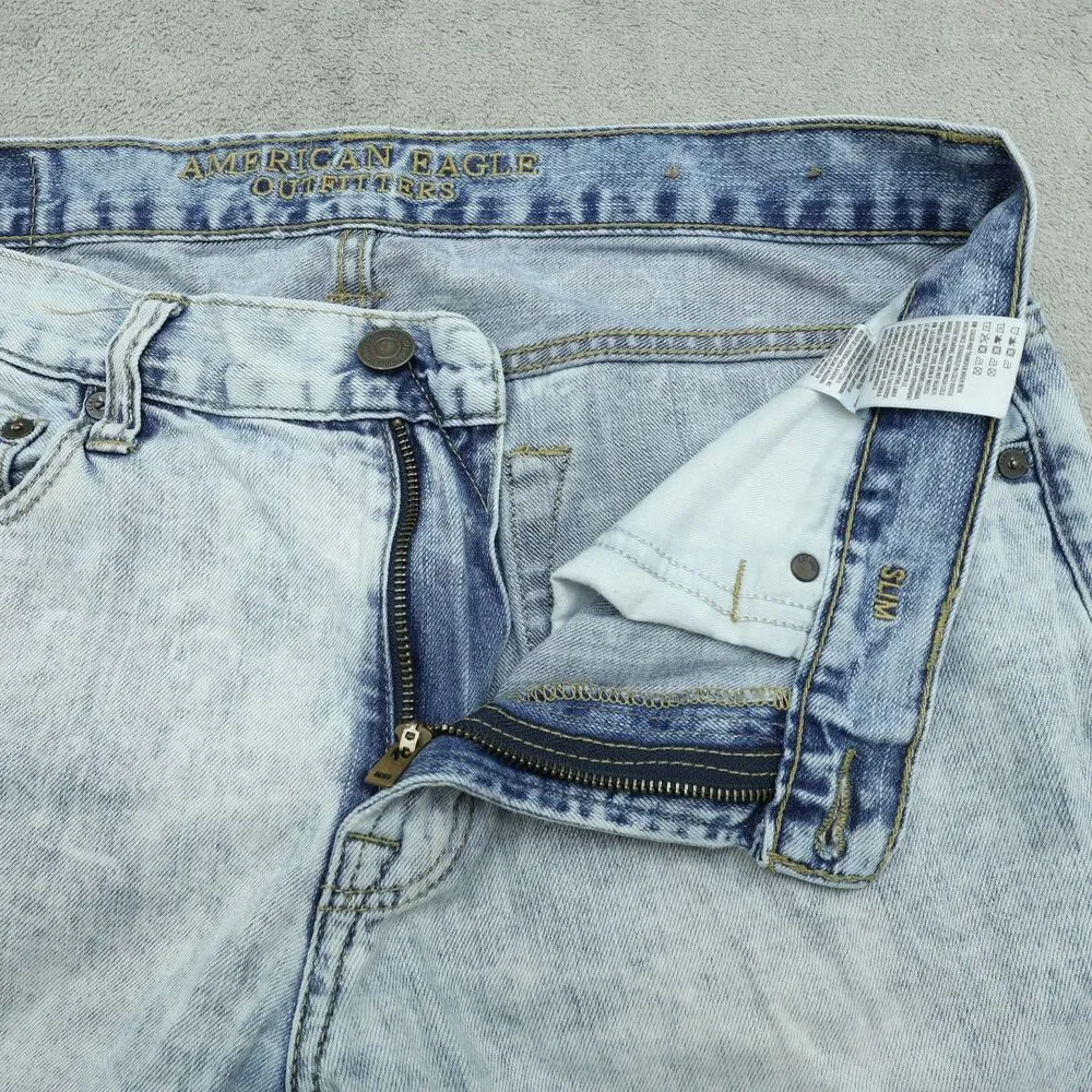 American Eagle Jeans Mens Size 32x30 Blue Slim Fit Straight Denim Light Wash